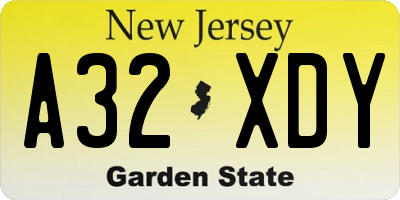 NJ license plate A32XDY