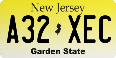 NJ license plate A32XEC