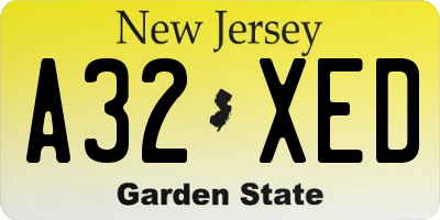 NJ license plate A32XED