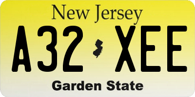 NJ license plate A32XEE
