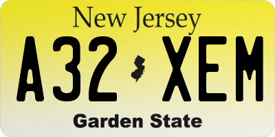 NJ license plate A32XEM