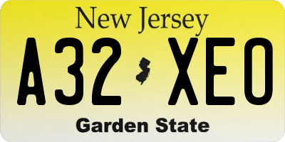 NJ license plate A32XEO