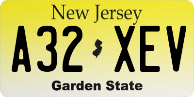 NJ license plate A32XEV