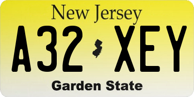 NJ license plate A32XEY