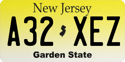 NJ license plate A32XEZ