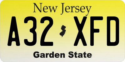 NJ license plate A32XFD