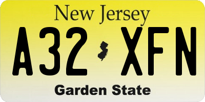 NJ license plate A32XFN