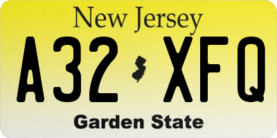 NJ license plate A32XFQ