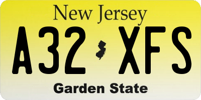 NJ license plate A32XFS