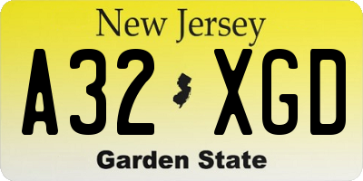 NJ license plate A32XGD