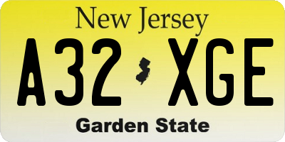 NJ license plate A32XGE