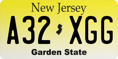 NJ license plate A32XGG
