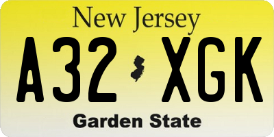 NJ license plate A32XGK