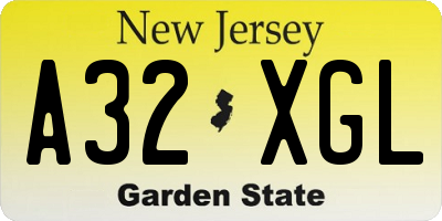 NJ license plate A32XGL