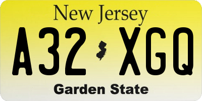 NJ license plate A32XGQ