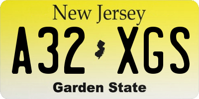 NJ license plate A32XGS