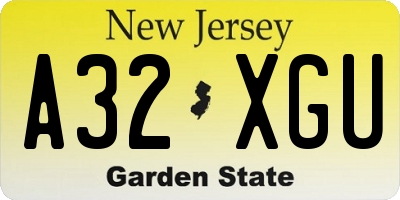 NJ license plate A32XGU