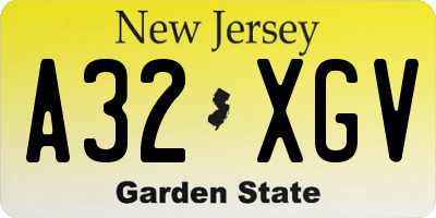 NJ license plate A32XGV