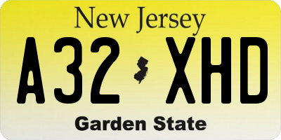 NJ license plate A32XHD