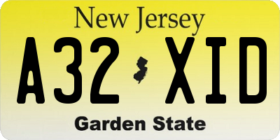 NJ license plate A32XID