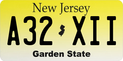 NJ license plate A32XII