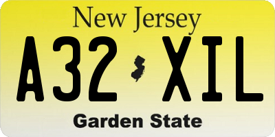 NJ license plate A32XIL