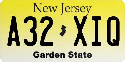 NJ license plate A32XIQ