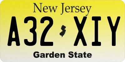 NJ license plate A32XIY