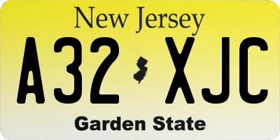 NJ license plate A32XJC
