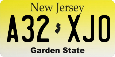 NJ license plate A32XJO