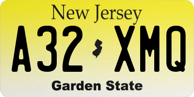 NJ license plate A32XMQ