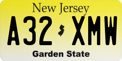NJ license plate A32XMW