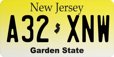 NJ license plate A32XNW