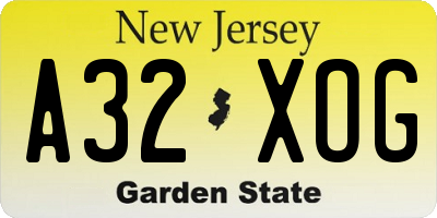NJ license plate A32XOG