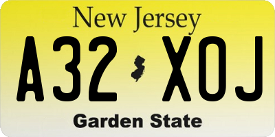 NJ license plate A32XOJ