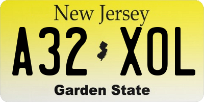 NJ license plate A32XOL