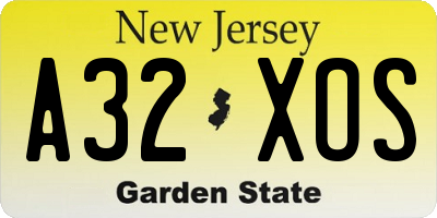 NJ license plate A32XOS