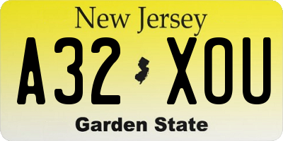 NJ license plate A32XOU