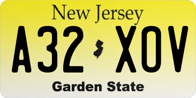 NJ license plate A32XOV