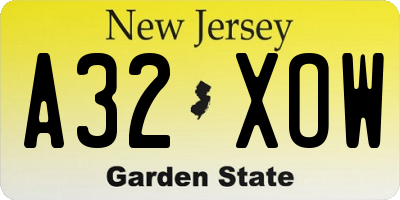 NJ license plate A32XOW