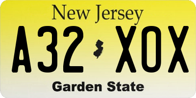 NJ license plate A32XOX