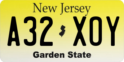 NJ license plate A32XOY