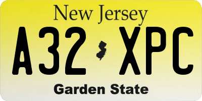NJ license plate A32XPC