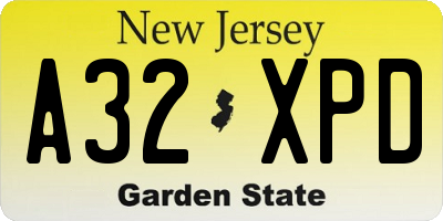 NJ license plate A32XPD