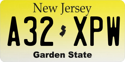 NJ license plate A32XPW