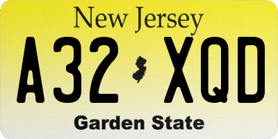 NJ license plate A32XQD