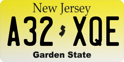 NJ license plate A32XQE