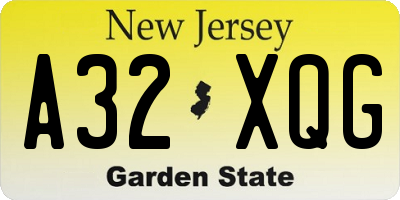 NJ license plate A32XQG