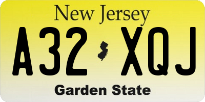 NJ license plate A32XQJ