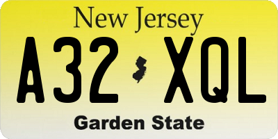 NJ license plate A32XQL